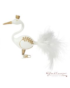 Swan with crown and feather tail, 16 cm, white