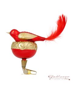 Glasvogel im Nest mit Clip, 10 cm, rot-gold