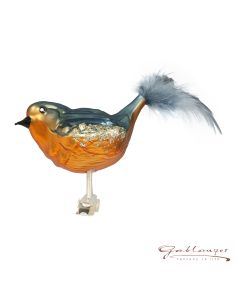 Bird made of glass, 10 cm, blue, feathertail