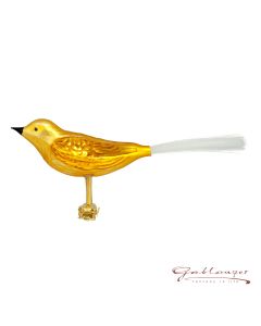 Vogel aus Glas, goldener Vogel mit Fiberglasschwanz, 14 cm