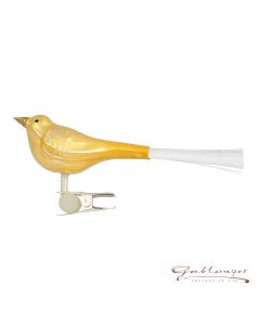Bird made of glass, 10 cm, gold with fiberglasstail