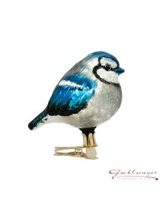 Vogel aus Glas, dick, 8 cm, blau-schwarz