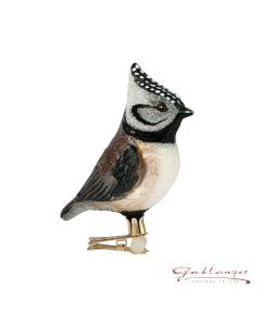 Bird made of glass, crested tit, 10 cm, brown-black