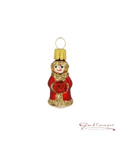 Glasfigur, Miniatur, Puppe mit rotem Mantel, 4 cm, rot-gold