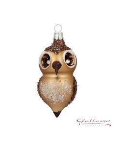 Glass figure, Owl, white-brown, 9 cm
