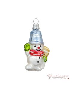 Glass figure, snowman, 7 cm, silver and colourful