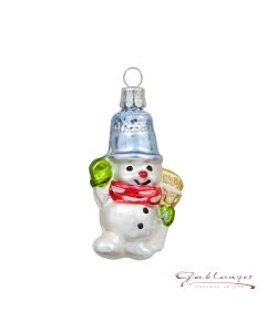 Glasfigur, Schneemann, 7 cm, silber-bunt