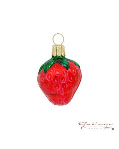 Glas figure, Strawberry, red-green,  4 cm