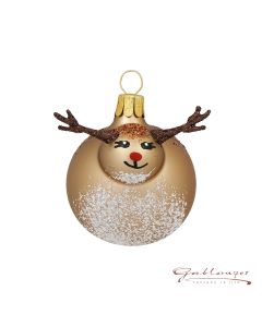 Glass figure, round reindeer, 5 cm, brown-white