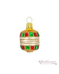 Glass figure, little lampion, 4 cm, red-gold-green