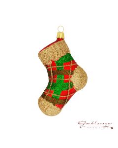 Glass figure, stocking, 11 cm, red-green-gold