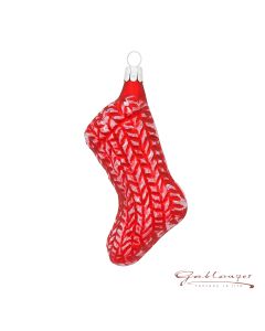 Glass figure, knitted stocking, 9 cm, red
