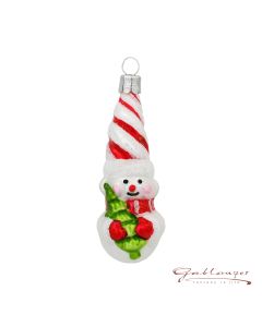 Glass figure, snowman with a tree, 8,5 cm, white