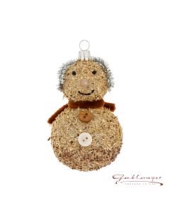 Glasfigur, Schneemann mit Ohrschützer, 10 cm, Holzdekor