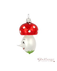Glass figure, toadstool with face, 6,5 cm, white-red