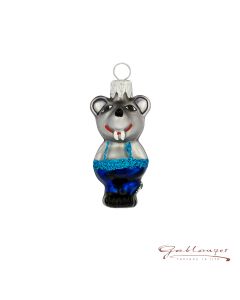Glasfigur, Miniatur Maus, 5 cm, grau, blau