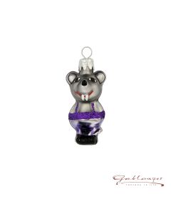 Glasfigur, Miniatur Maus, 5 cm, grau, lila