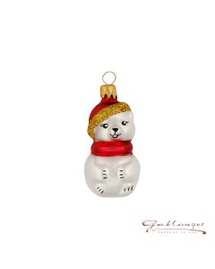 Glass figure, little bear, 5 cm, white, red