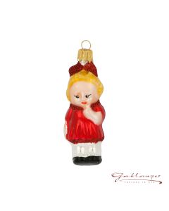 Glass figure, Girl, 7 cm, red-white-gold