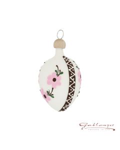Easter Egg made of glass, 5,5 cm, white with pink flowers