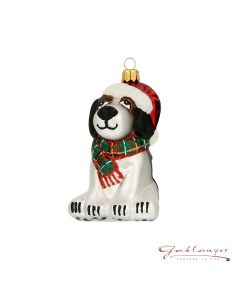 Glass figurine, Dog with scarf and santa hat, 9 cm