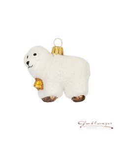 Glass figurine, Sheep with bell, 5 cm, white
