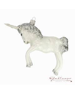 Glasfigur, Großes Einhorn, 16 cm, weiß-silber