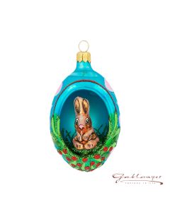 Glasfigur, Osterei mit Osterhasen, 10 cm, bunt