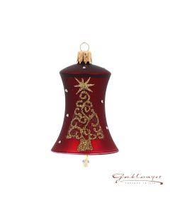 Glas figurine, Bell, 5,5 cm, wine red with a tree