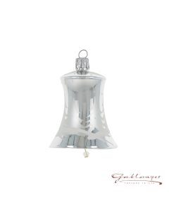 Glocke aus Glas, 5,5 cm, silber mit weißen Bäumen