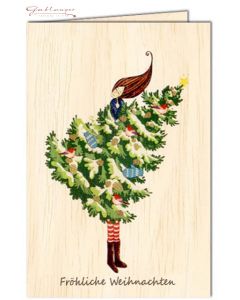 Glückwunschkarte aus Holz "Fröhliche Weihnachten"
