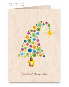 Glückwunschkarte aus Holz, Christbaum "Fröhliche Weihnachten"