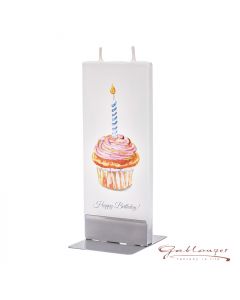 Elegant flat candle "Happy birthday" with 2 wicks and holder, handmade, non-drip