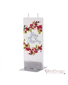 Elegant flat candle "Merry Christmas" with 2 wicks and holder, handmade, non-drip