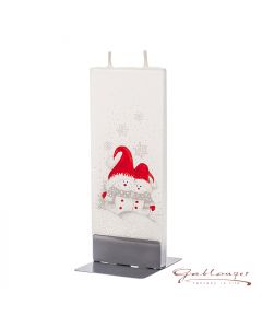 Elegant flat candle "Two Snowmen" with 2 wicks and holder, handmade, non-drip