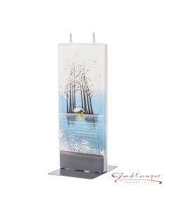 Elegant flat candle "Waterlandscape" with 2 wicks and holder, handmade, non-drip