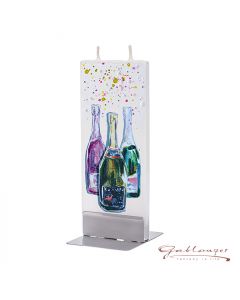 Elegant flat candle "Champagne bottle" with 2 wicks and holder, handmade, non-drip