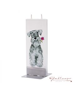 Elegant flat candle "Dog with flower" with 2 wicks and holder, handmade, non-drip