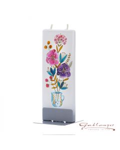 Elegant flat candle "Happy Birthday" with 2 wicks and holder, handmade, non-drip