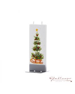 Elegante Flachkerze "Schlitten mit Christbaum" mit 2 Dochten und Halterung, handgefertigt, tropffrei