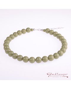 Necklace shiny acrylic beads, 14 mm, olive