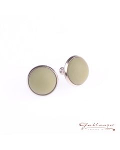 Stud earrings with matt acrylic cabochon, olive