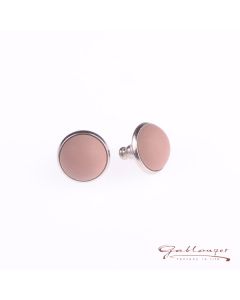 Stud earrings with matt acrylic cabochon, cocoa brown