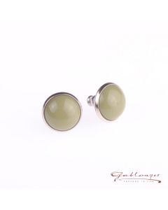 Ear stud with shiny acrylic cabochon, olive
