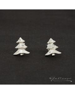 Ohrstecker, Christbaum in matt-silber
