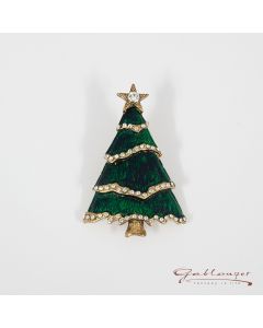 Brooch, Christmas tree, green and golden