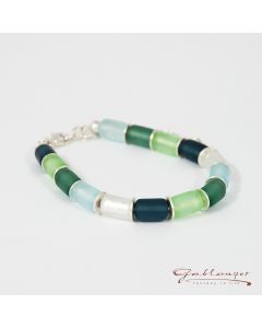 Bracelet with glass rollers, matt silver green