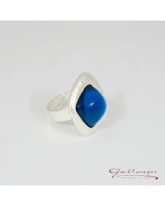 Ring, square with glassstone, capriblue