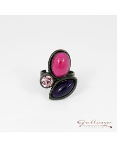 Ring, 3 Glassteine, fuchsia