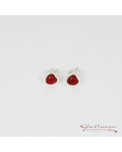 Stud earrings, heart, dark red
